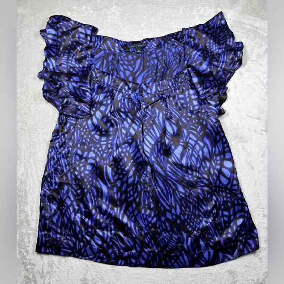 Banana Republic Y2K Vintage Babydoll 100% Silk Geometric Flutter Blouse Top L - Picture 1 of 14